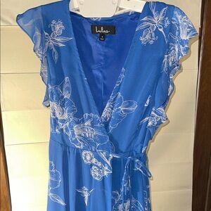Lulus Blue Floral Wrap Maxi Dress